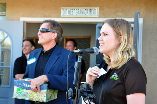 Andy & Emma calling raffle numbers over the microphone