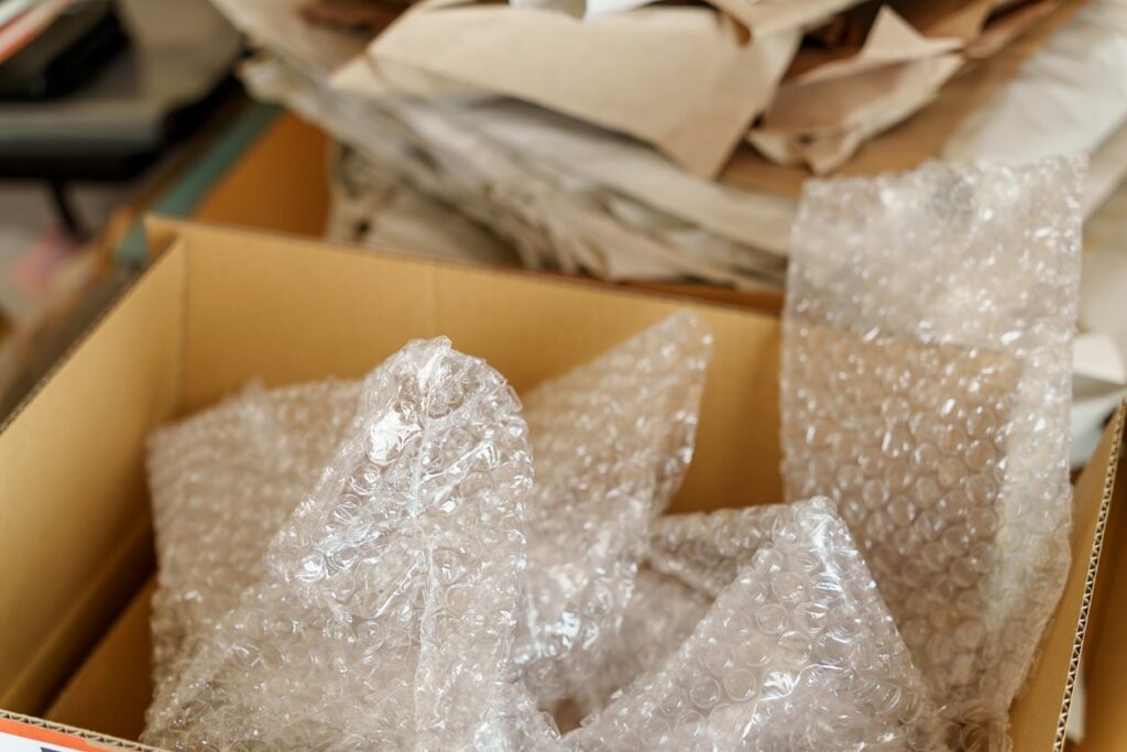 Closeup of Bubble Wrap inside of a cardboard box. 